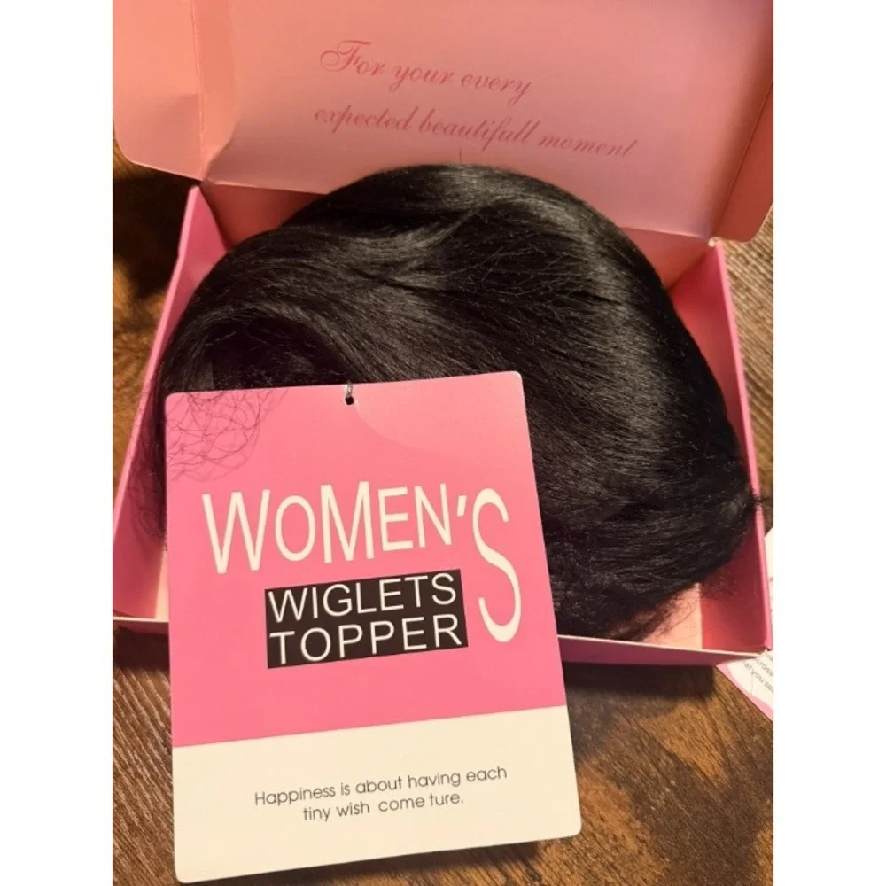 Ms Taj 16 Inch Clip In Hair Topper Wavy Synthetic Black Hairpiece Silk Base